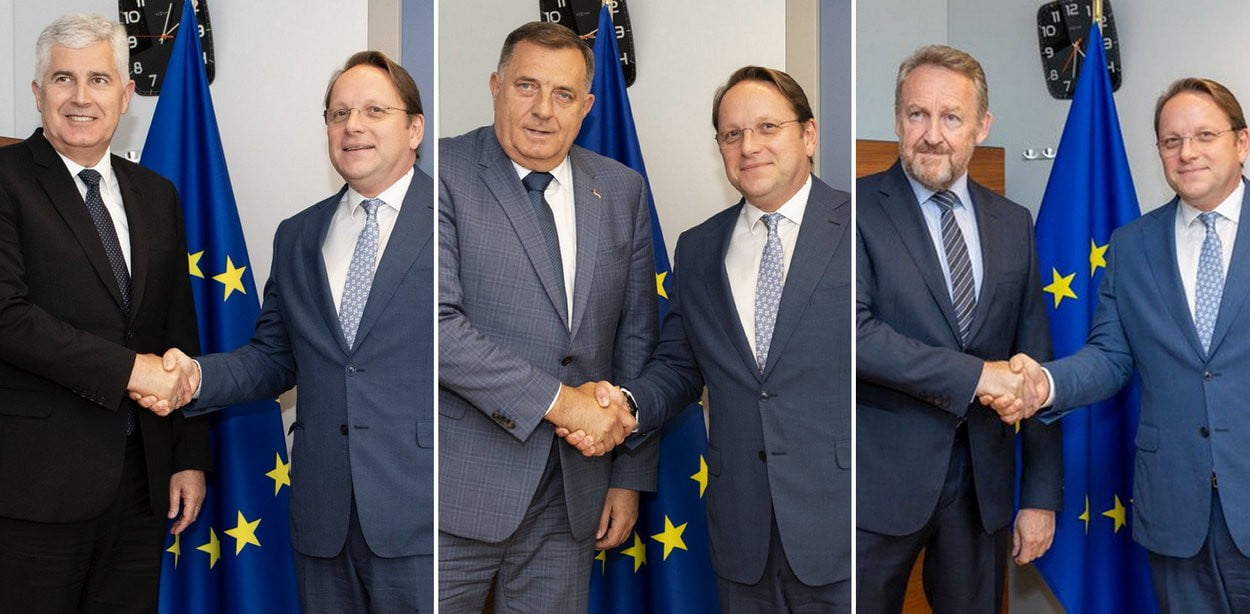 Várhelyi külön-külön fogadta a boszniai vezetőket a képen látható sorrendben