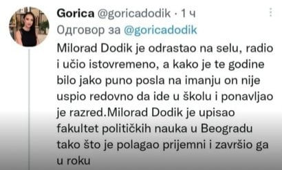 ISMÉTLŐ: Dodik szerb nyelvből bukott a középiskola első osztályában 2