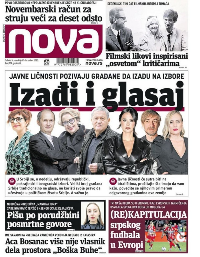 A Nova címoldalán a ProGlas szavazásra biztat  (Screenshot)