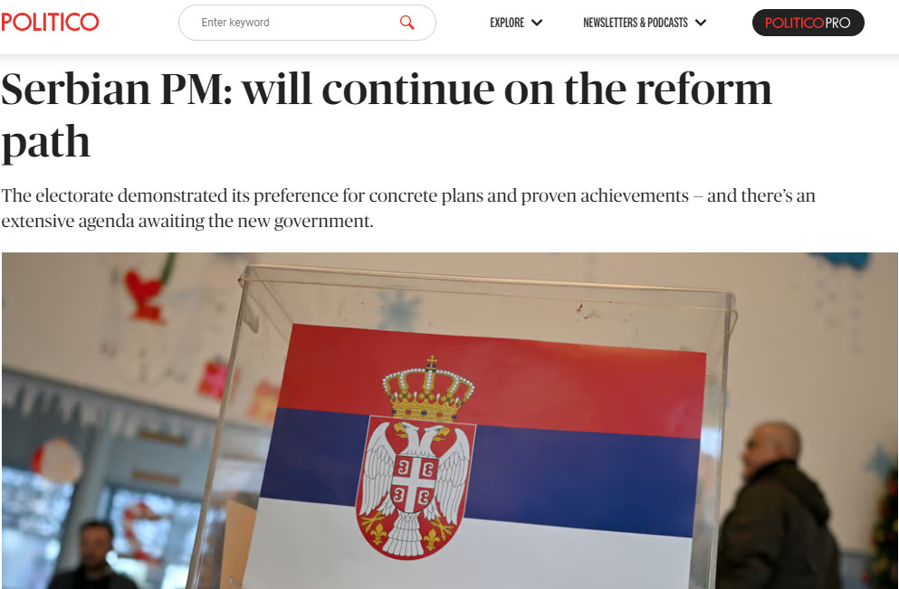 A szerb miniszterelnök a demokrácia lényegéről a Politicóban