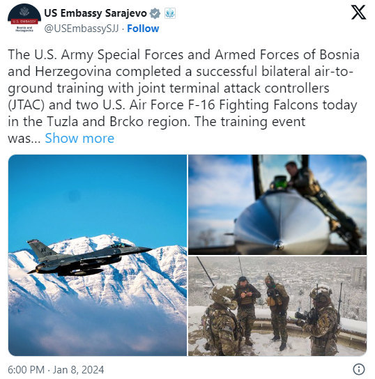 Sam bácsi védi Boszniát, két amerikai F-16-os "köszönti" a boszniai szerb "állami ünnepet" 4 Amerikai közlemény