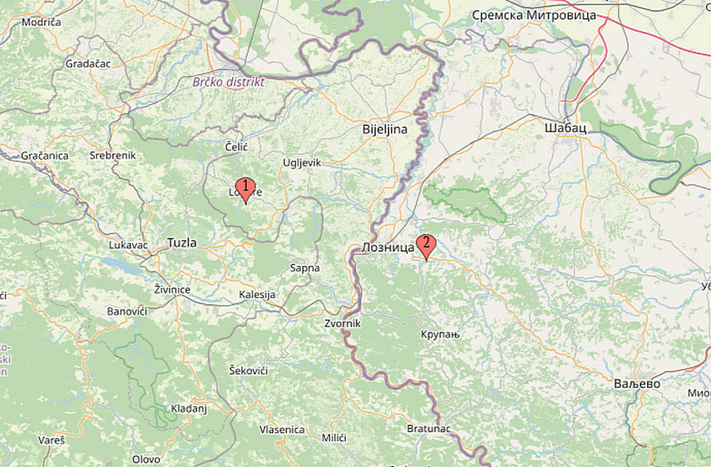 A boszniai Szerb Köztársaságban is találtak lítiumot, amely jó eséllyel a Mercedesnek megy 2 A térképen az egyes számú a boszniai lelőhely (Lopare), a kettes pedig a szerbiai (Gornje Nedeljice)
