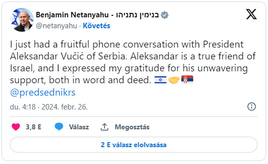 A jelek szerint Szerbia nemcsak Ukrajnának, hanem Izraelnek is szállít fegyvert 🇮🇱🤝🇷🇸 4 Netanyáhú az X-en