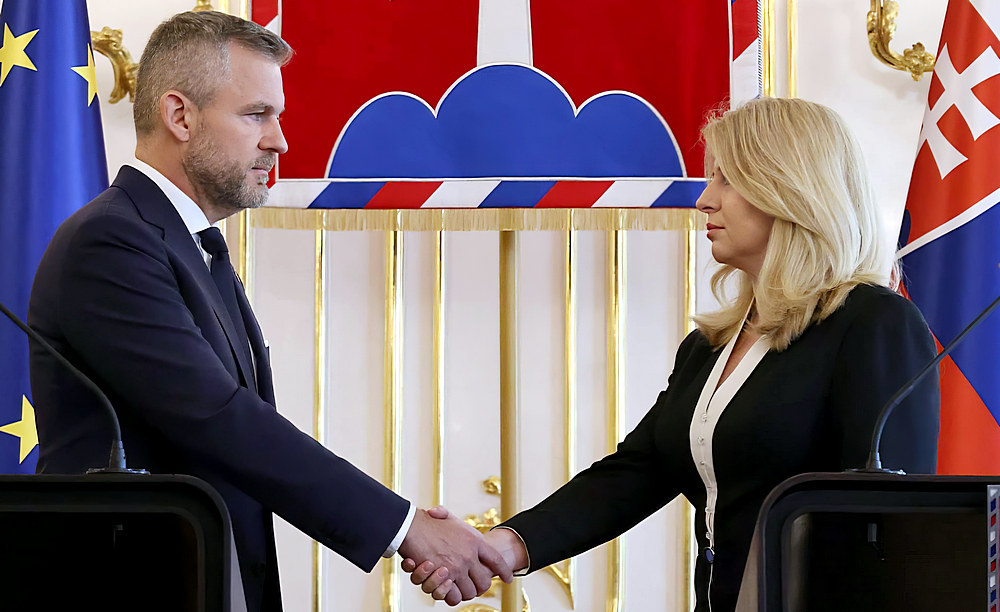 Zuzana Čaputová és a megválasztott köztársasági elnök, Peter Pellegrini közösen tartottak sajtótájékoztatót