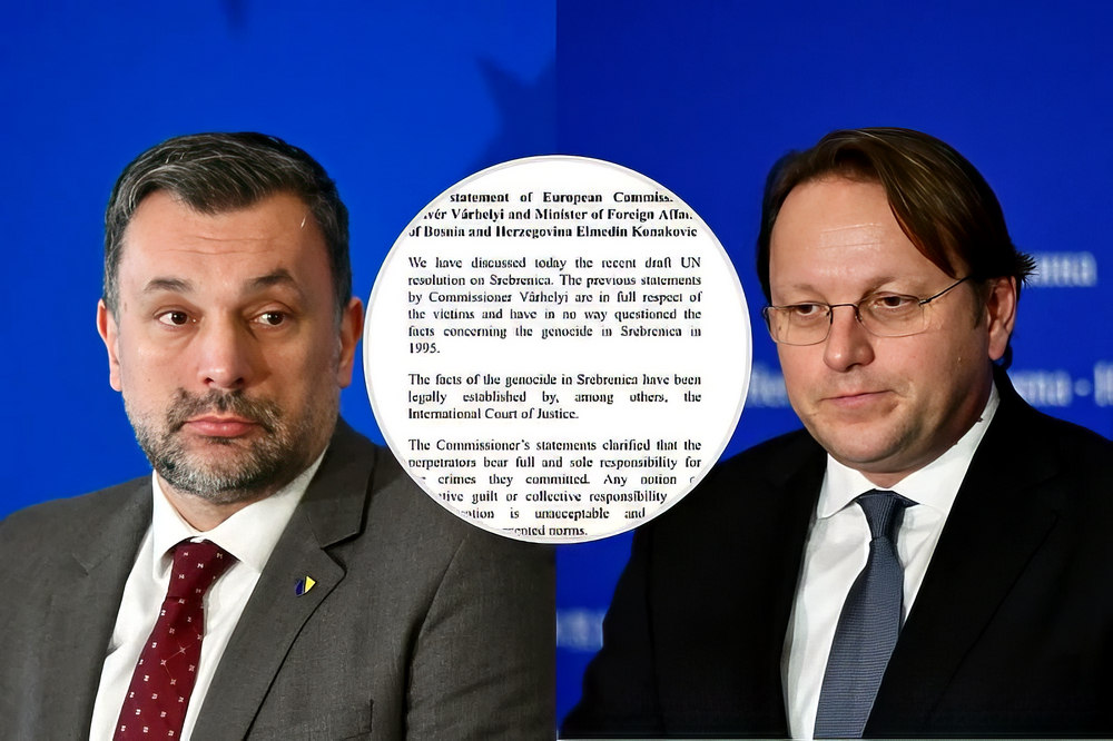 Elmedin Konaković és Várhelyi Olivér közös nyilatkozatot tett miszerint Magyarország nem támogatja a srebrenicai határozatot az ENSZ Közgyűlésében.