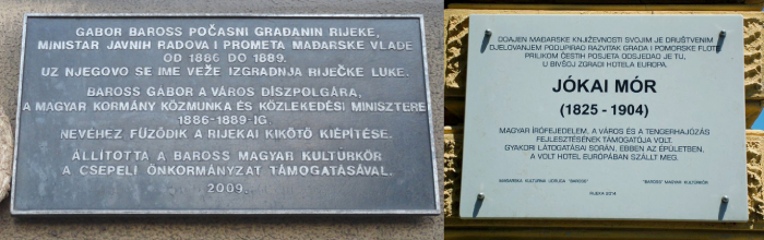 Baross Gábor és Jókai Mór emléktáblája Rijekában (Fiume)