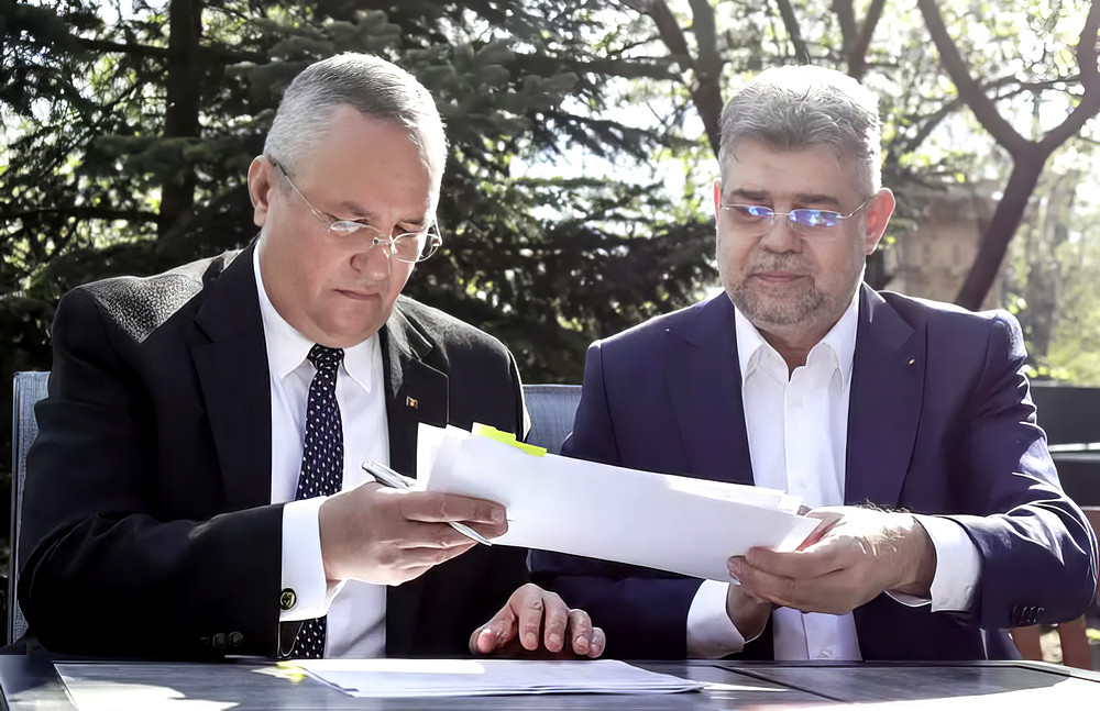 Liberális vagy szocdem, teljesen mindegy. A tartós együttlét receptje: együtt kormányoznak, külön-külön sértegetik egymást. A képen Nicolae Ciucă és Marcel Ciolacu