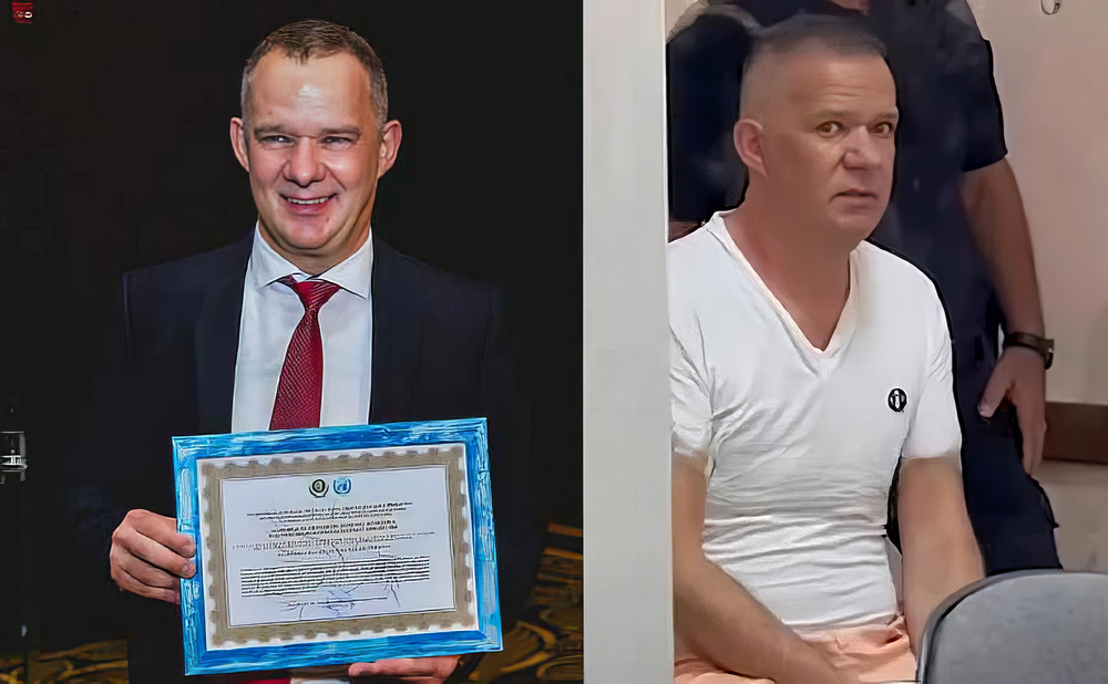 Egy mosolygós és egy kevésbé mosolygós kép, az egyik feltehetően Dubajban készült, a másik Albániában
