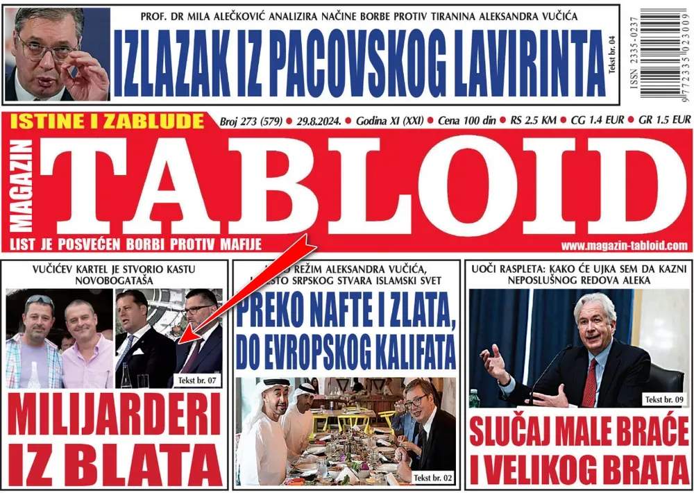 A keményen Vucic ellenes Tabloid megpróbálja felvázolni a vucici rendszer működését, az állítások teljes igazságtartalmát nehéz lenne ellenőrizni, viszont a valóságtól nem áll messze a cikk, legalábbis a szerbiai rendszert illetően