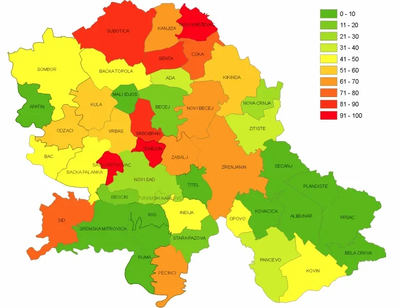 Az arzén (As) megengedett maximális koncentrációja az ivóvízben 10 µg/l (mikrogramm per liter), a fent látható vajdasági térképen a legsötétebb négyzet Szőreg, ahol 231 mikrogrammot mértek