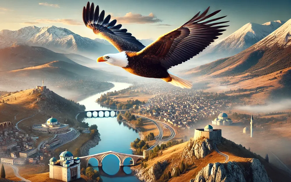 Így képzeli el a mesterséges intelligencia az amerikai sasmadár berepülését Észak-Macedónia fölé