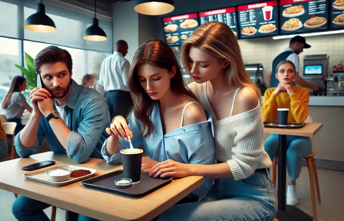 Útközben megálltak egy McDonald's-nál, ahol kávét vettek