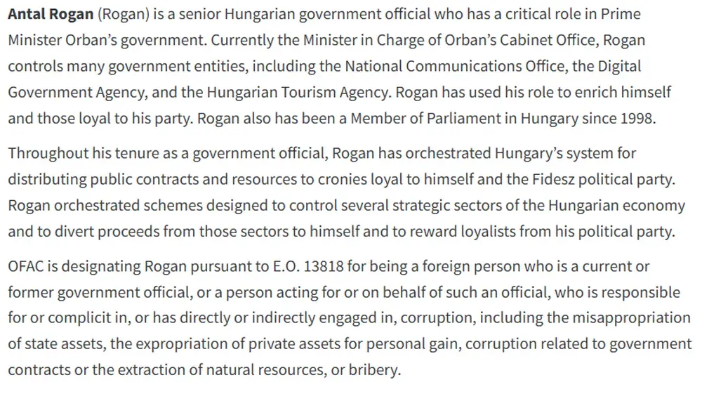 Főleg Szerbiában téma a Rogán Antal elleni amerikai szankció 2 A Rogán Antal elleni szankció egy részlete