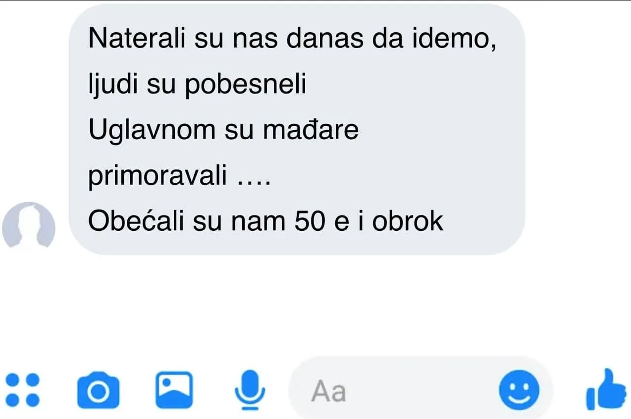 Vučić Budapestre is exportálja az őrületet, a VMSZ-t is bevonta? 2 Ma arra kényszerítettek bennünket, hogy menjünk, az emberek dühösek voltak, főleg a magyarokat kényszerítették... Ötven eurót ígértek. és ellátást - olvasható ebben az SMS-ben, amelynek feladója nem ismert