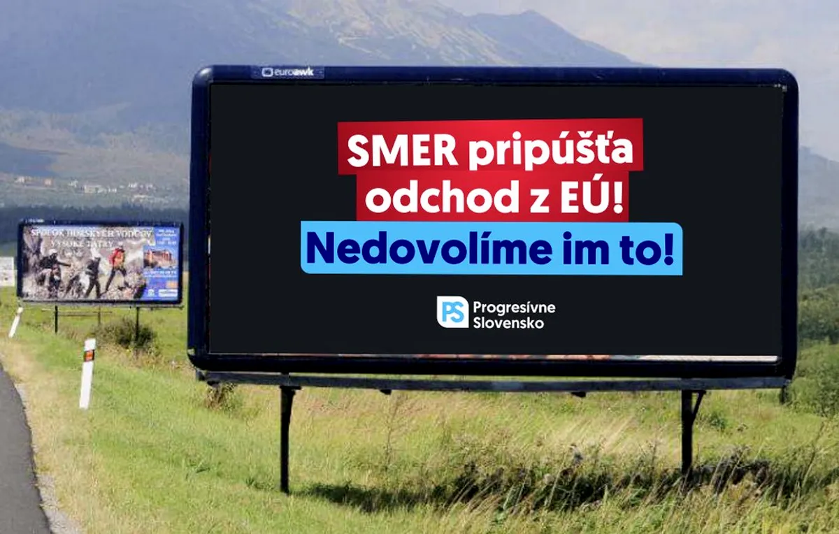 Robert Fico előkészíti a terepet Szlovákia Európából történő kilépéséhez. Mi ezt nem hagyjuk - közölte a Progresszív Szlovákia, amelynek elnöke szerint plakátkampányt indítanak Szlovákia-szerte, különösen azokban a régiókban, ahol a koalíciónak erős támogatottsága volt (Forrás: X platform, Michal Šimečka)