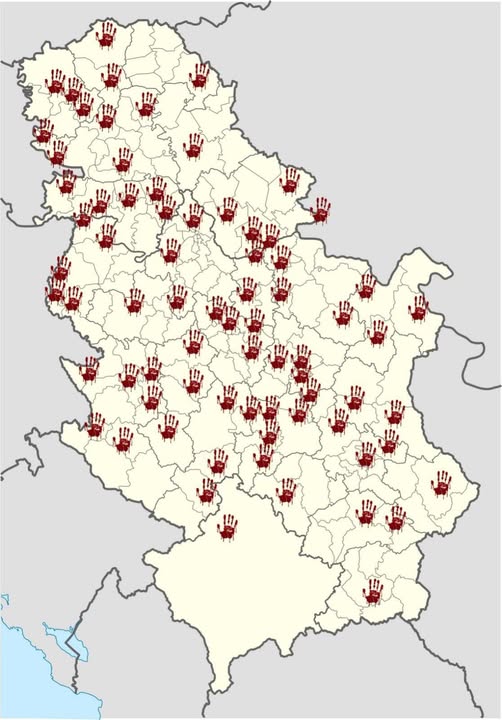 Az interneten terjedő térkép szerint ennyi településen voltak tüntetések Szerbiában