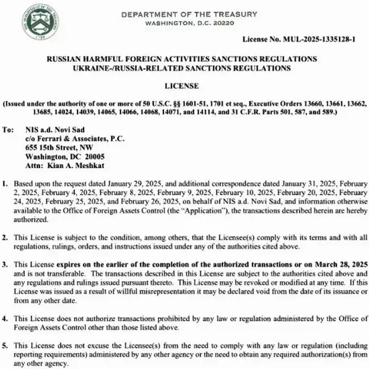 Az OFAC által kiadott engedély