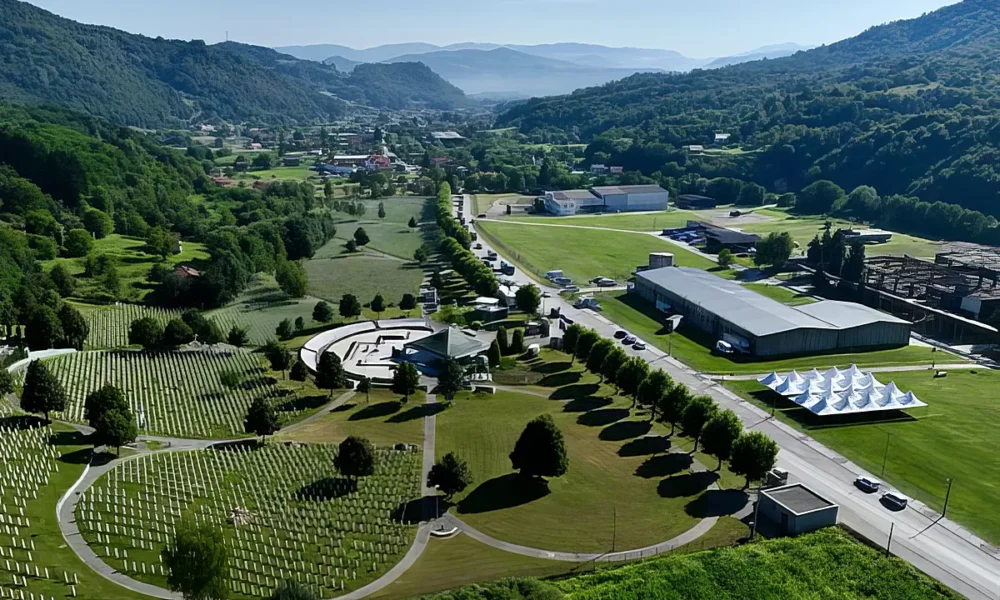 A Srebrenicai Emlékközpont a város bejáratánál