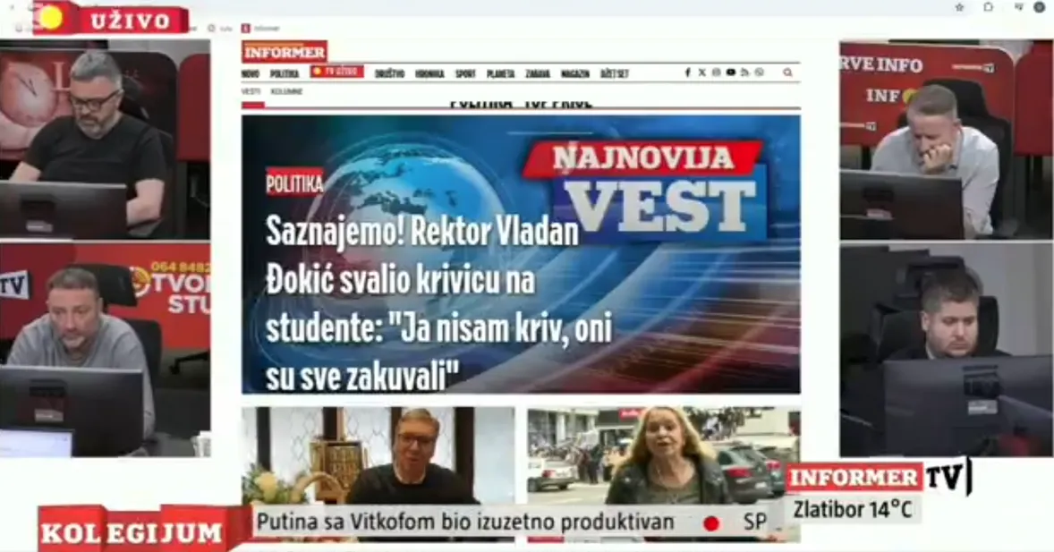 Közvetlenül azután, hogy Vladan Đokić a tanúvallomást követően elhagyta a rendőrséget, az Informer főszerkesztője a hivatalos jegyzőkönyvre hivatkozva azt állította, hogy a rektor tagadta bűnösségét, és azt állította, hogy az egészet a "diákok főzték ki"