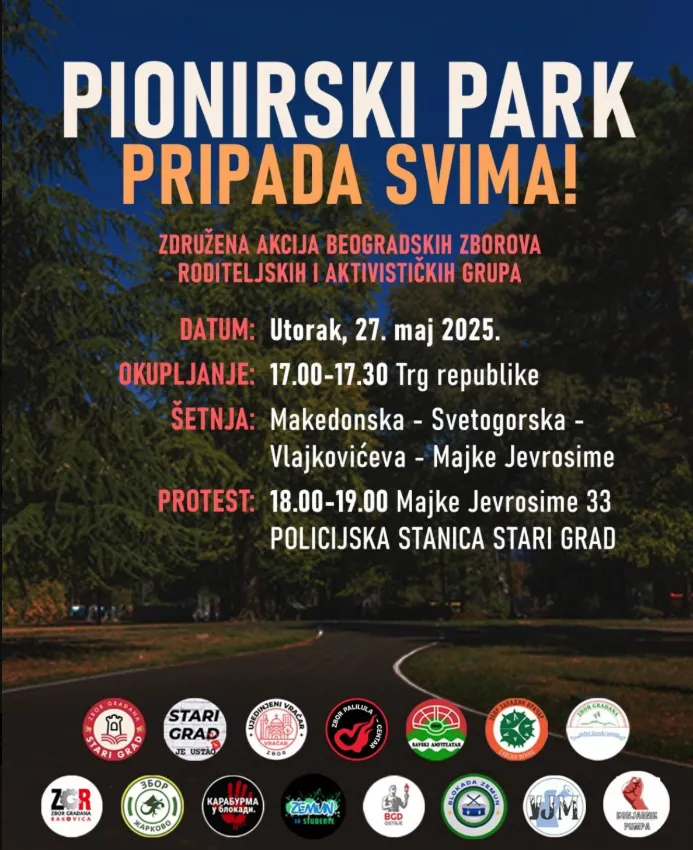 Tömeges éhségsztrájk: újabb fenyegetés, ami nem teljesül 3 A Píonír park természetvédelmi terület, amely mindenkié, jelenleg azonban a bűnözés, az írástudatlanság és a félszívűség színhelye a "Ćacilend" által - olvasható a május 27-i tüntetésre felszólító meghívóban, amelyet a polgári gyűlések terjesztenek az interneten
