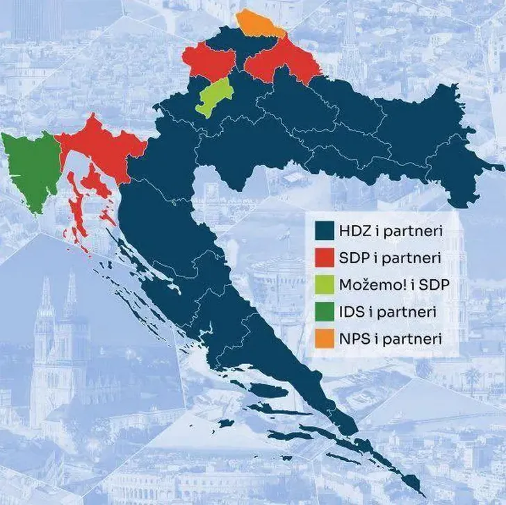 Horvátország bekékült, a HDZ túlszárnyalta a 2021-es rekordot 3 A HDZ ismét 15 megyét hódított el, mint 2021-ben