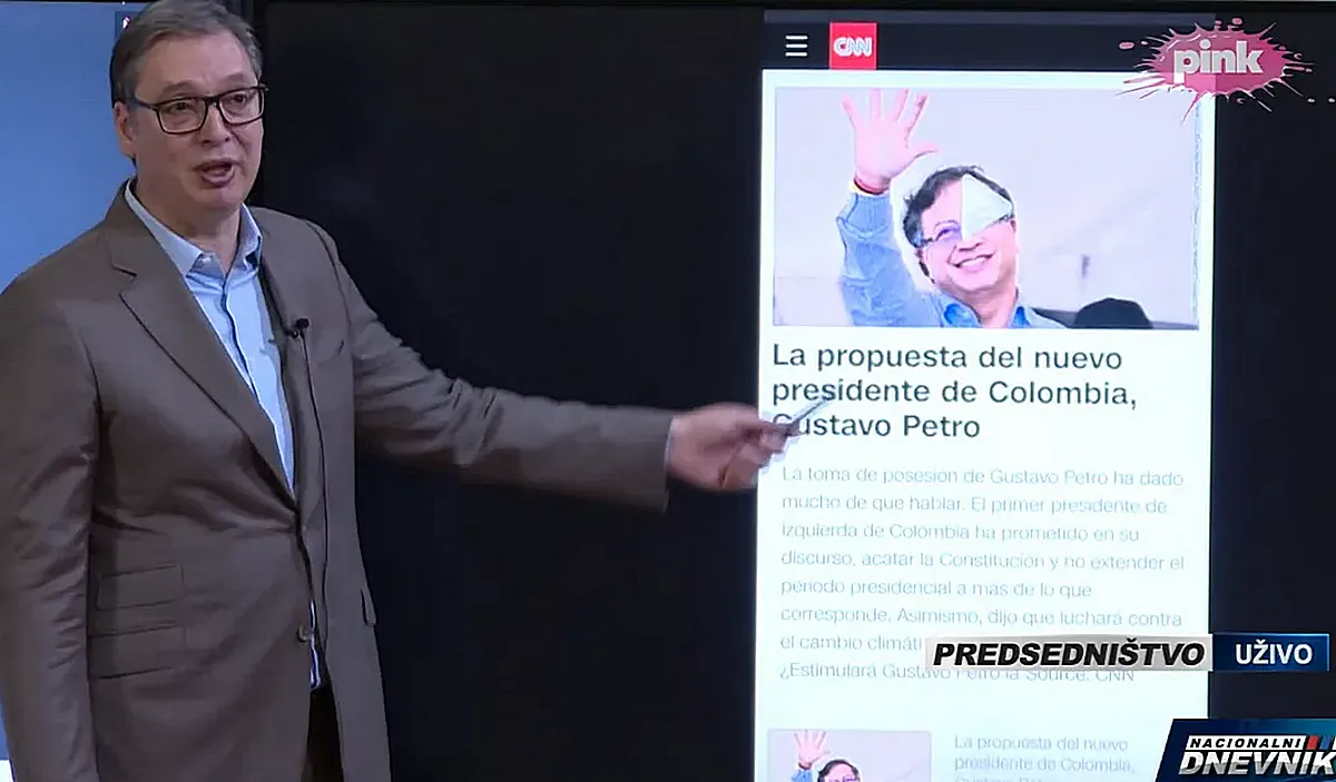 Ez a CNN-ről származik, mutatta meg Gustavo Petro fényképét a szerb elnök