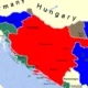 Horvátország 1941 és 1945 között. Mint ez a térképen is látható, a Független Horvát Állam elveszítette a tengerpart nagy részét, ám ezt Bosznia-Hercegovina egészével kompenzálta.