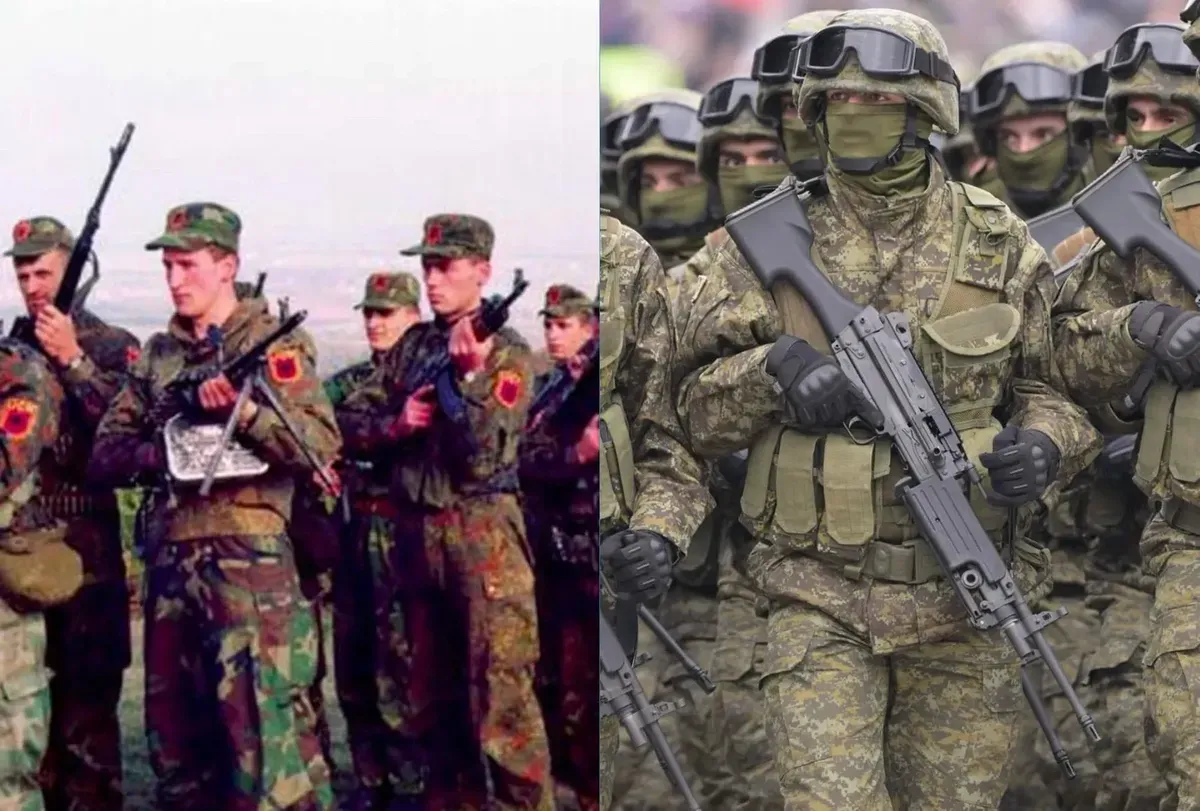 A "mezítlábas" Koszovói Felszabadítási Hadsereg  (UÇK), és az állig felszerelkezett Koszovói Biztonsági Erők (KSF), ami a mostani helyzet. Zongorázni lehet a különbséget