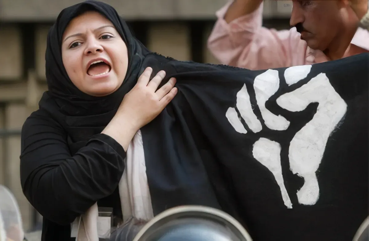 Saját bejáratú diktatúrák: Szerbia és a színes forradalmak 4 Tüntető az Április 6-a Ifjúsági Mozgalom zászlajával, amelyen az Otpor! emblémáját véljük felfedezni, Kairó, 2010 áprilisában (Forrás: Voxeurop)