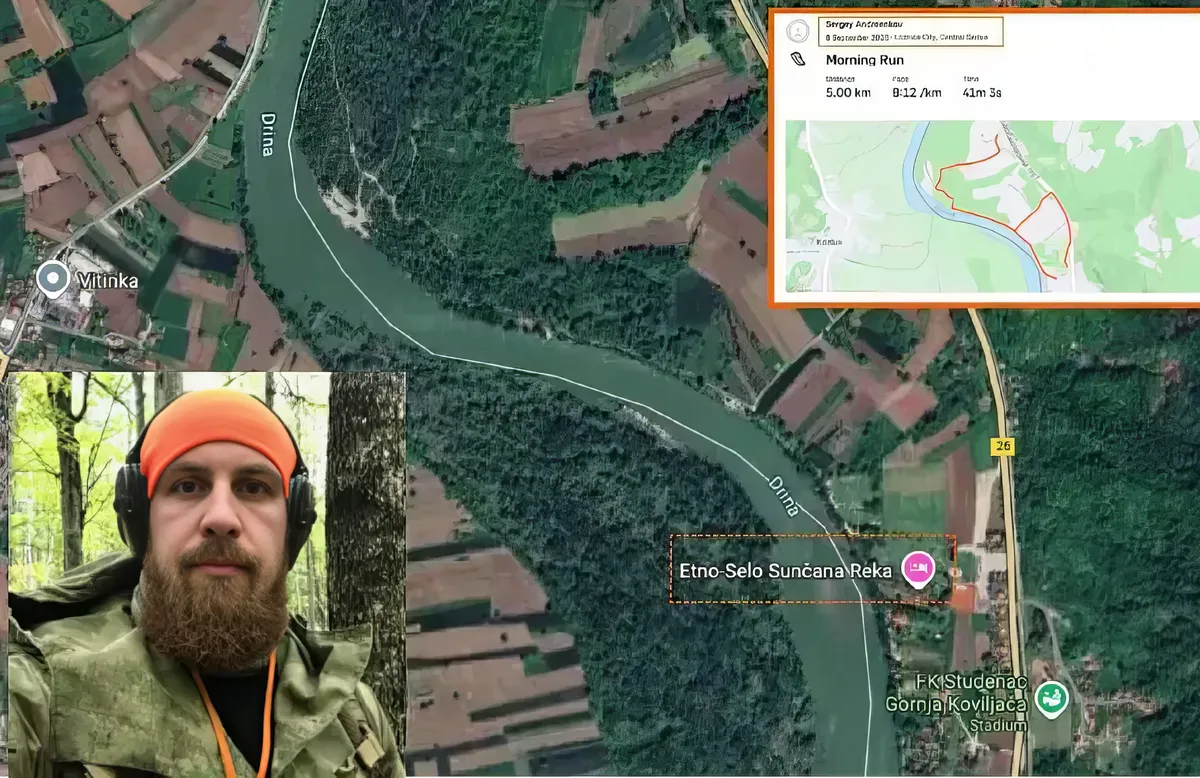 Szergej Alekszandrovics Andreenkov azzal gyanúsítják, hogy a szerbiai félkatonai táborokban oktatóként dolgozott. A „Strava” alkalmazásban ugyanis használták az e-mail címével regisztrált fiókot Loznica közelében, vagy ő, vagy valaki más. Ezt a másik tábor, vagyis a Szabad Európa állítja