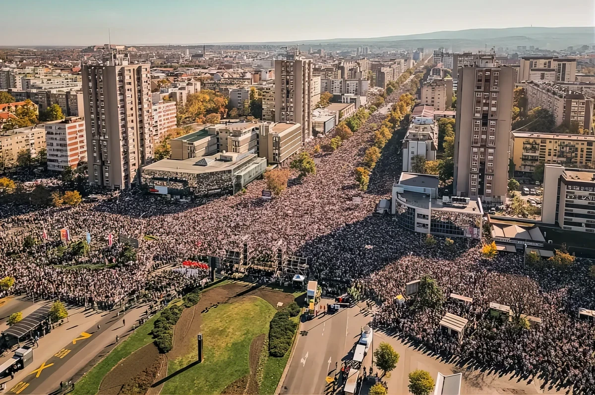 Az újvidéki vasútállomási megemlékezés résztvevői.