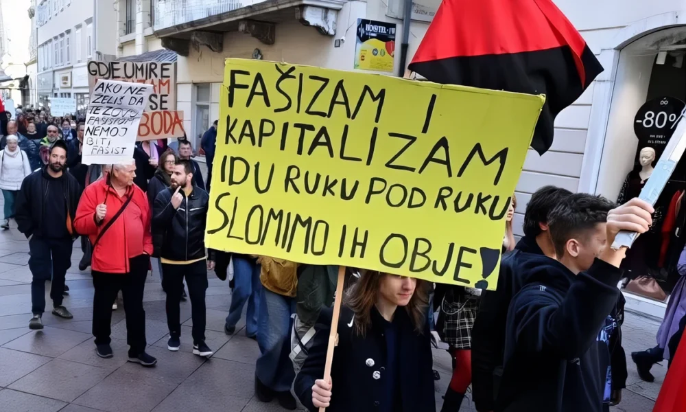 A fasizmus és a kapitalizmus kéz a kézben járnak, törjük le mindkettőt - erre szólított fel egy zágrábi fiatal (Forrás: X platform)