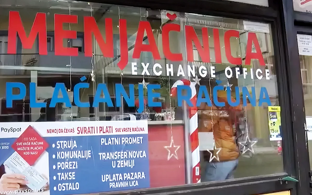 Szerbiai pénzváltó, amely más pénzügyi tranzakciókat is végez