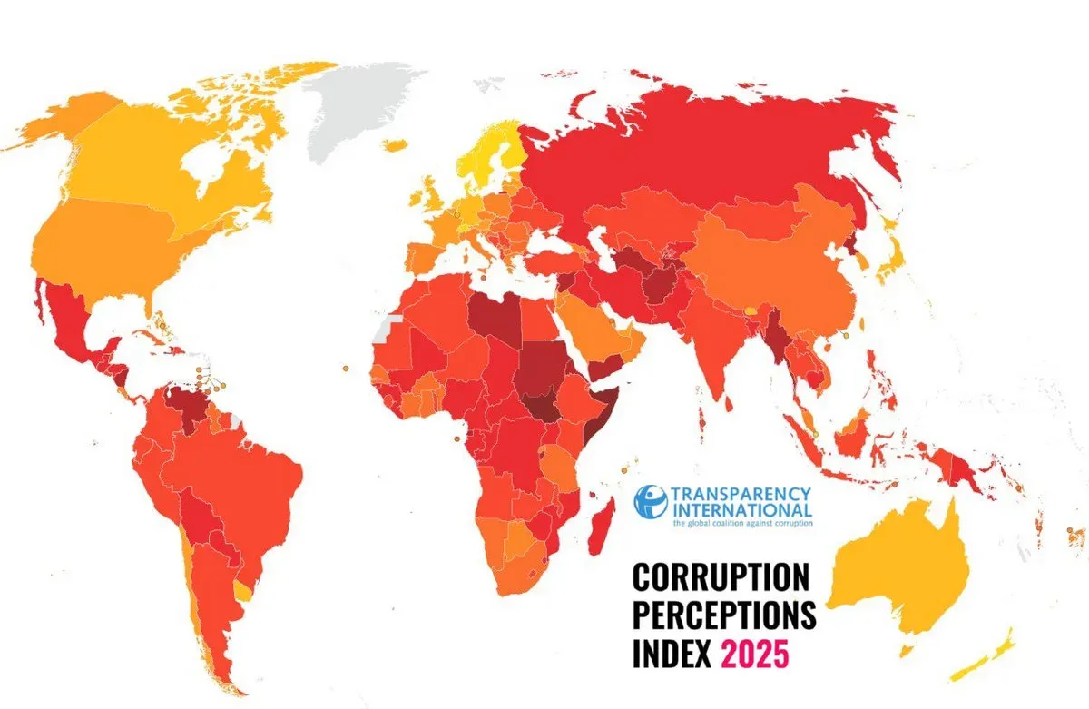 Így nézett ki a világ korrupciós hőtérképe 2025-ben: a sárga még a remény árnyalata, a mélyvörös viszont már rendszer romlottságát jelzi