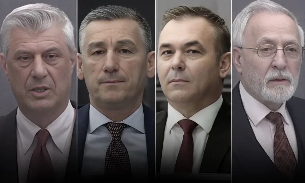 A négy vádlott: Hashim Thaçi, Kadri Veseli Rexhep Selimi és Jakup Krasniqi, fejenként 45 év börtönre ítélhetik őket (Forrás: Koha)