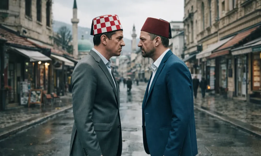Dr. Jahja Muhasilović "intelektuális pozícióból" nem először rittyentet horvátellenes cikket az igencsak bosnyák‑orientált szarajevói Stav közéleti‑politikai magazin digitális hasábjain, ahol uniós Patyomkin-falunak nevezte Horvátországot (A kép illusztráció a Stav ötlete alapján)