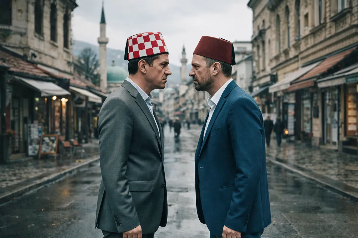 Dr. Jahja Muhasilović "intelektuális pozícióból" nem először rittyentet horvátellenes cikket az igencsak bosnyák‑orientált szarajevói Stav közéleti‑politikai magazin digitális hasábjain, ahol uniós Patyomkin-falunak nevezte Horvátországot (A kép illusztráció a Stav ötlete alapján)