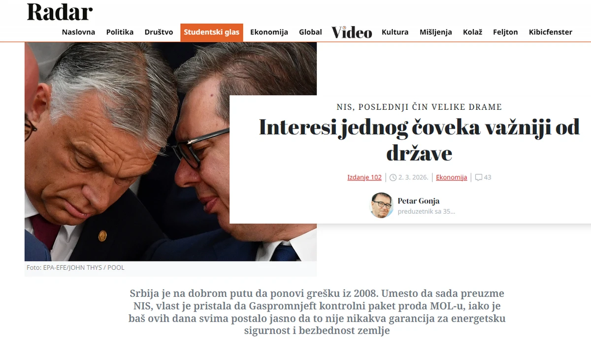 A Radar cikke a NIS eladásáról