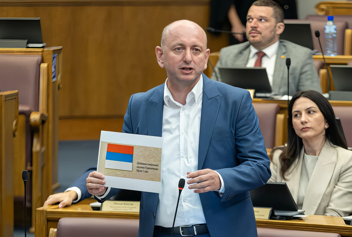 Milan Knežević először mutatta meg nyilvánosan azt a trikolórt, amelynek kitűzését követelik. A színek sorrendje ugyanaz, mint a szerb zászlóban, és maga a zászló teljesen ugyanaz, mint a boszniai szerbeké