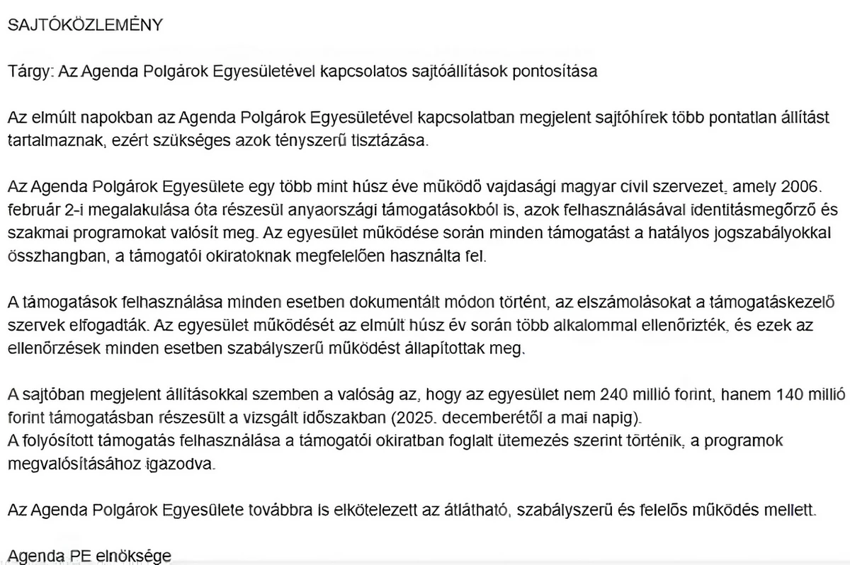 VMSZ-közeli egyesület eurómilliókat kapott a BGA-tól 5 Egy titokzatos egyesület még titokzatosabb elnökségének közleménye (Forrás: Magyar Szó)