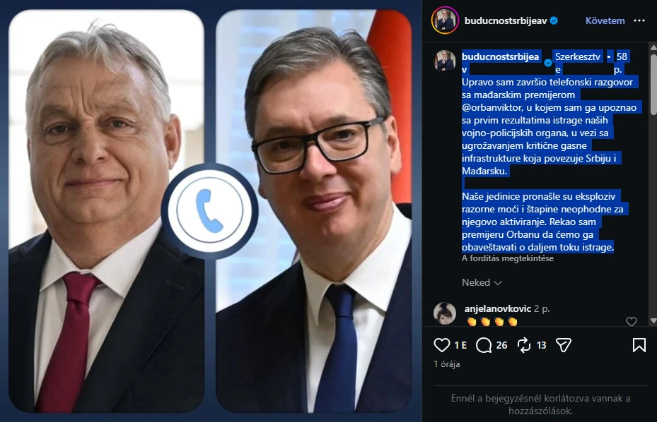 Ostromállapot: Magyarkanizsa térségében robbanóanyagot találtak a gázvezeték közelében 5 Telefonon beszéltek