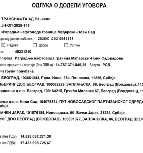 A hivatalos döntés arról, hogy az MVM cége köré tömörülő konzorcium építheti a szerb-magyar olajvezetéket. A teljes dokumentum az első linkben