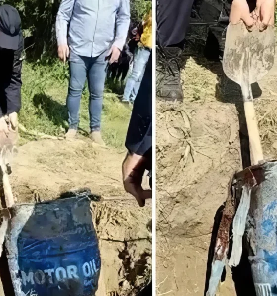 Egy holttestet rejtő hordót találtak az Inđija közelében lévő Jarkovačko tó partján. a szerb rendőrnek még a lapát is fordítva áll a kezében
