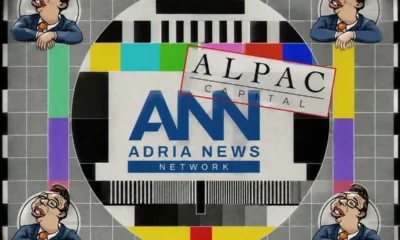 Szerb független média a tulajdonváltás után: A klasszikus televíziós monoszkóp BALK-os átiratában az Adria News Network és az Alpac Capital neve kerül a képernyő közepére, miközben a sarkokból a hajdani „Cicavízió” helyén Aleksandar Vučić karikatúrája figyeli az adást. A képi poén felirata akár egyetlen szóban is összefoglalható: VUČIĆVÍZIÓ